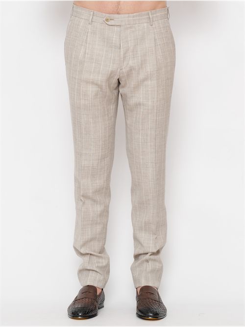 Pantaloni gessati da Abito in Misto Seta, Lino e Lana Vergine Luigi Bianchi